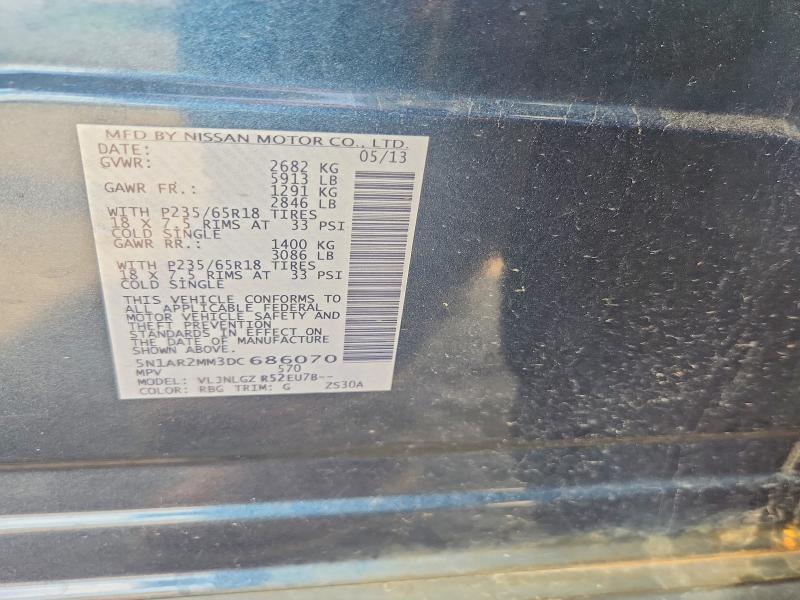 58298736 :رقم المزاد ، 5N1AR2MM3DC686070 vin ، 2013 Nissan Pathfinder مزاد بيع