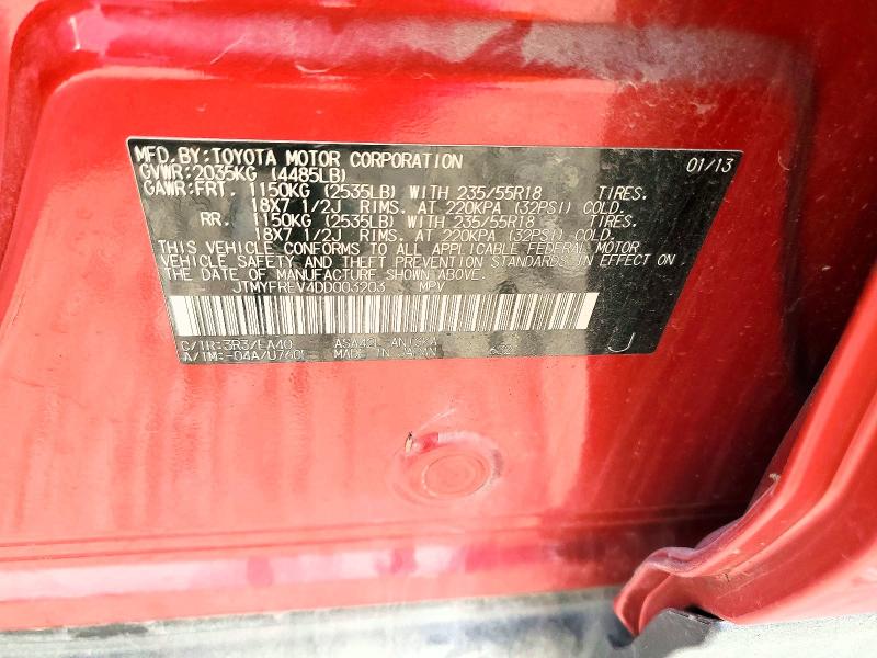 57742446 :رقم المزاد ، JTMYFREV4DD003203 vin ، 2013 Toyota Rav4 مزاد بيع