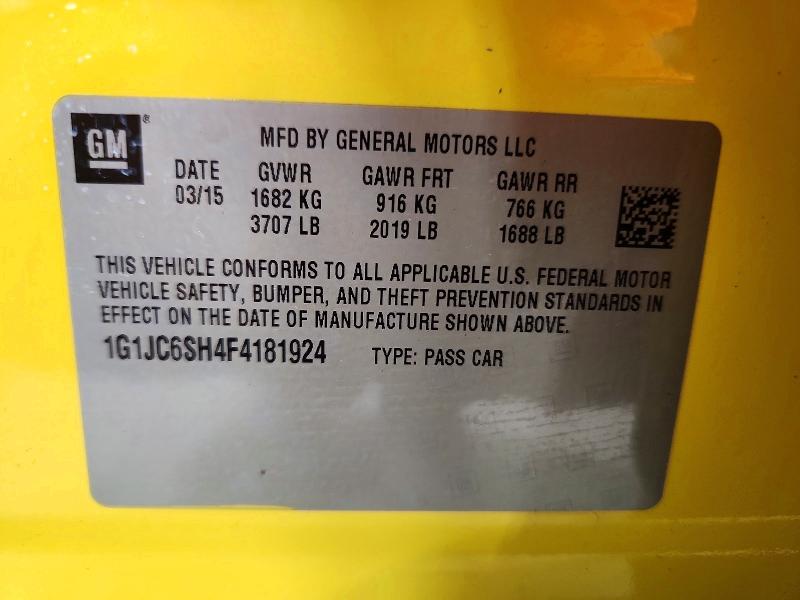 Aukcja sprzedaży 2015 Chevrolet Sonic, vin: 1G1JC6SH4F4181924, numer aukcji: 58209686