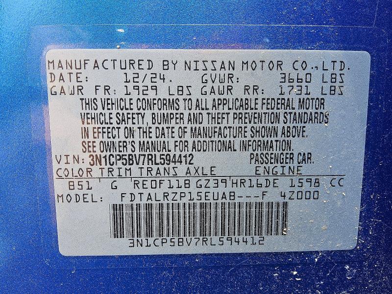 2024 Nissan Kicks მანქანა იყიდება აუქციონზე, vin: 3N1CP5BV7RL594412, აუქციონის ნომერი: 58286206