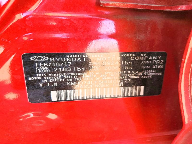 55774826 :رقم المزاد ، KMHD74LF5HU409177 vin ، 2017 Hyundai Elantra مزاد بيع