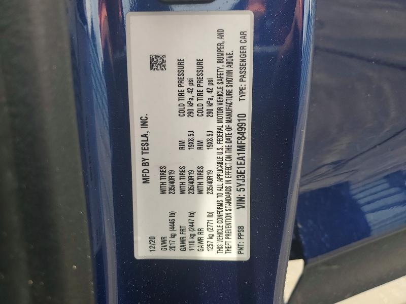 Продажа на аукционе авто 2021 Tesla Model 3, vin: 5YJ3E1EA1MF849910, номер лота: 57549186