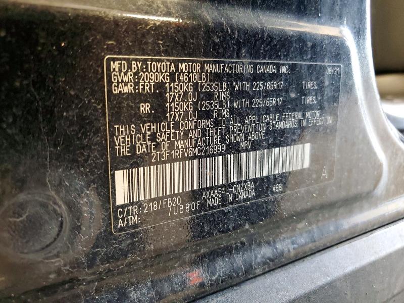 Aukcja sprzedaży 2021 Toyota Rav4, vin: 2T3F1RFV6MC216999, numer aukcji: 59394556