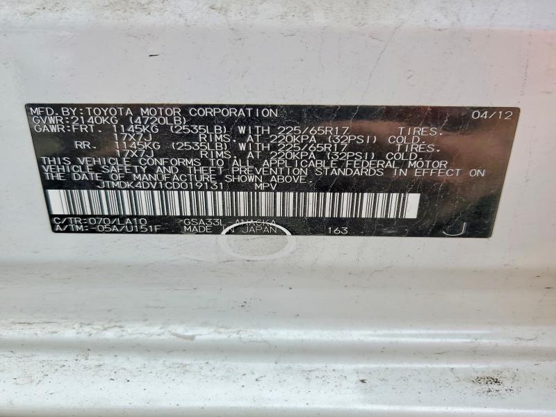 57141606 :رقم المزاد ، JTMDK4DV1CD019131 vin ، 2012 Toyota Rav4 مزاد بيع