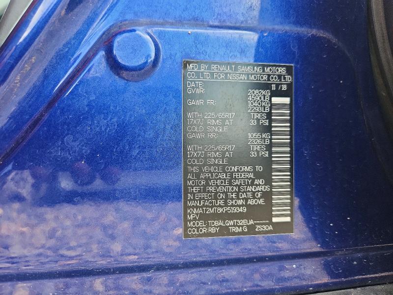 Aukcja sprzedaży 2019 Nissan Rogue, vin: KNMAT2MT8KP519349, numer aukcji: 58565676