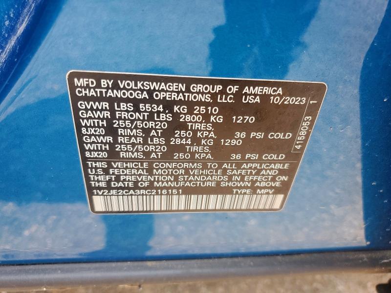 Aukcja sprzedaży 2024 Volkswagen Atlas Cross Sport, vin: 1V2JE2CA3RC216151, numer aukcji: 59181506