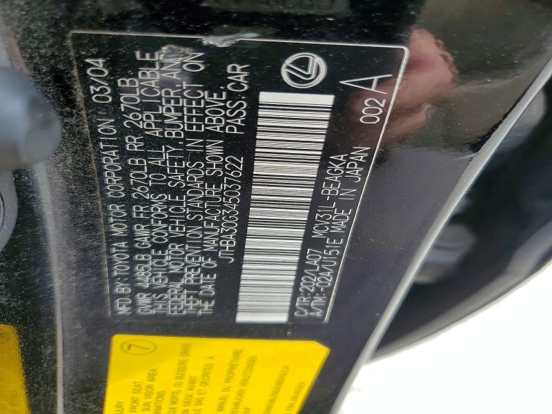Aukcja sprzedaży 2004 Lexus Es, vin: JTHBA30G345037622, numer aukcji: 56828086