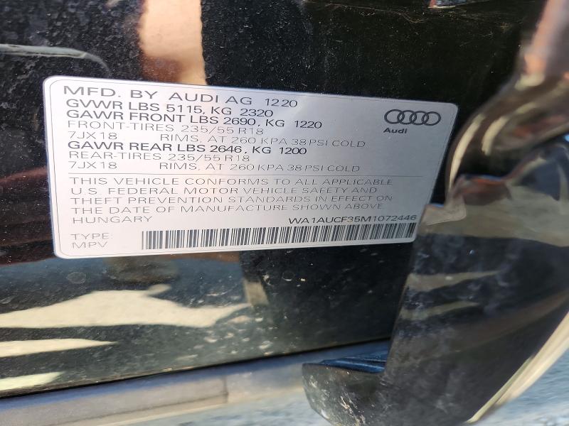 2021 Audi Q3 მანქანა იყიდება აუქციონზე, vin: WA1AUCF35M1072446, აუქციონის ნომერი: 58058386
