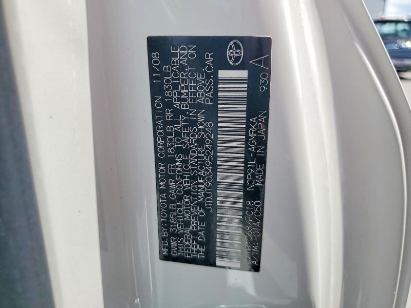 Aukcja sprzedaży 2009 Toyota Yaris, vin: JTDJT903495249248, numer aukcji: 58722376