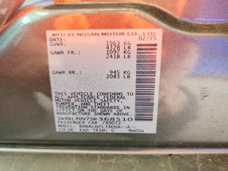 Aukcja sprzedaży 2025 Nissan Altima, vin: 1N4BL4DV7SN368510, numer aukcji: 58439116