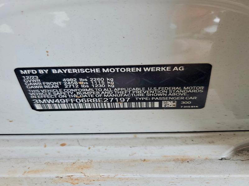 Продажа на аукционе авто 2024 Bmw M340xi, vin: 3MW49FF06R8E27197, номер лота: 58625366