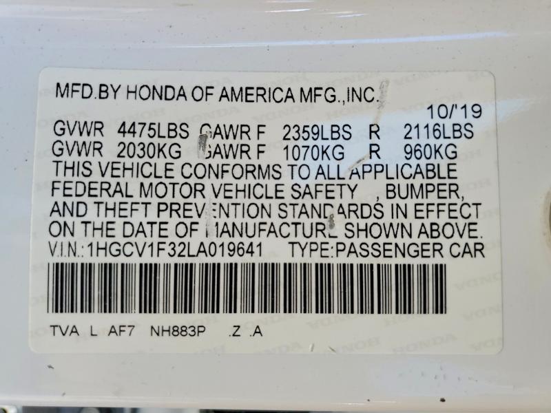 Aukcja sprzedaży 2020 Honda Accord, vin: 1HGCV1F32LA019641, numer aukcji: 57191836