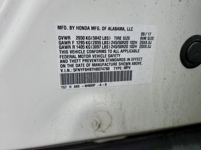 56488496 :رقم المزاد ، 5FNYF6H97HB074780 vin ، 2017 Honda Pilot مزاد بيع