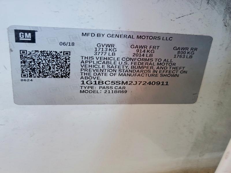 Aukcja sprzedaży 2018 Chevrolet Cruze, vin: 1G1BC5SM2J7240911, numer aukcji: 55976266