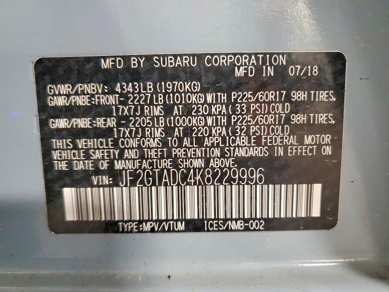 Продажа на аукционе авто 2019 Subaru Crosstrek, vin: JF2GTADC4K8229996, номер лота: 58429036