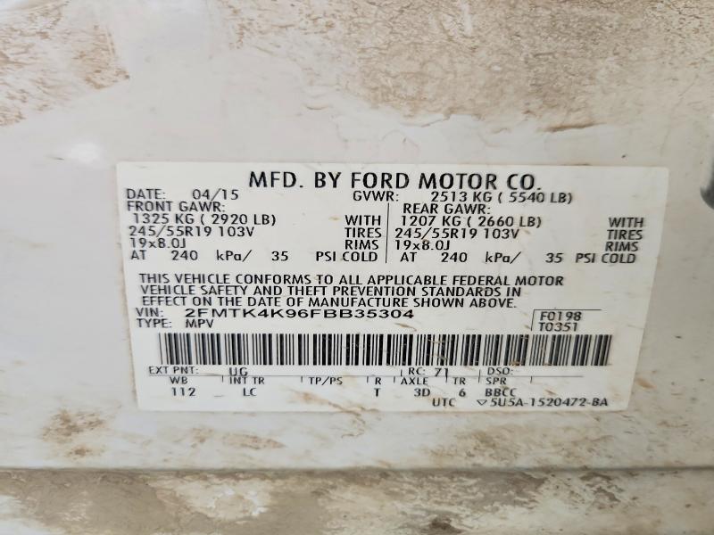 2015 Ford Edge მანქანა იყიდება აუქციონზე, vin: 2FMTK4K96FBB35304, აუქციონის ნომერი: 57212096