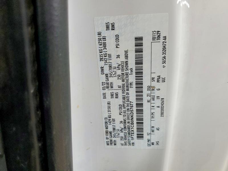 55757236 :رقم المزاد ، 1FTEX1CB0NKD57677 vin ، 2022 Ford F150 مزاد بيع