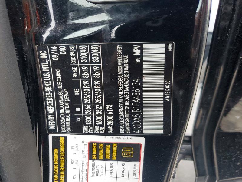 57173276 :رقم المزاد ، 4JGDA5JB1FA486134 vin ، 2015 Mercedes-benz Ml مزاد بيع