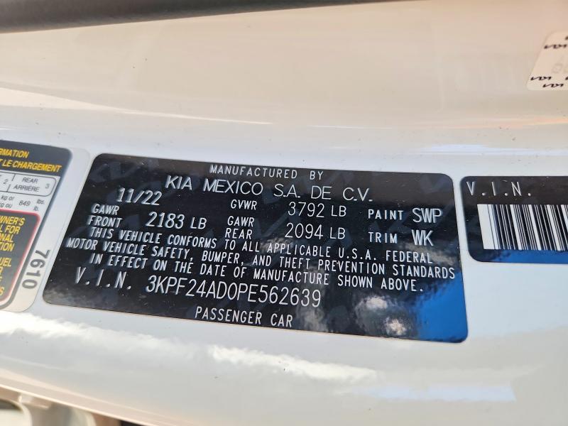 2023 Kia Forte მანქანა იყიდება აუქციონზე, vin: 3KPF24AD0PE562639, აუქციონის ნომერი: 58425446