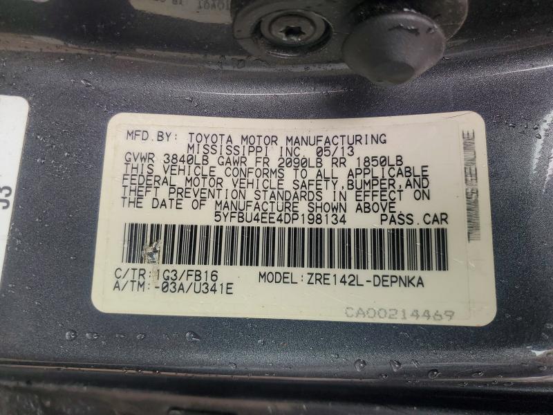2013 Toyota Corolla მანქანა იყიდება აუქციონზე, vin: 5YFBU4EE4DP198134, აუქციონის ნომერი: 57439216
