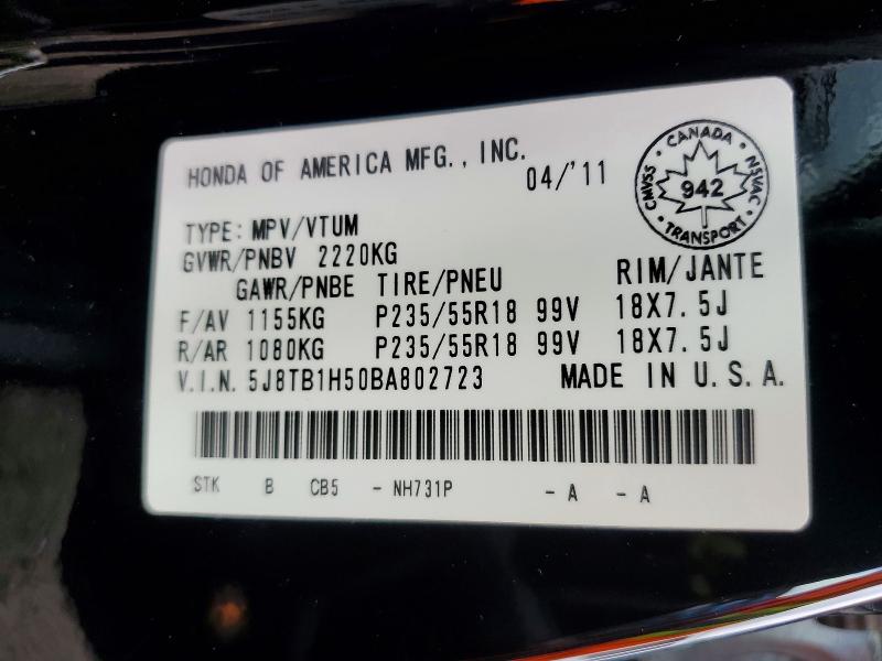 2011 Acura Rdx მანქანა იყიდება აუქციონზე, vin: 5J8TB1H50BA802723, აუქციონის ნომერი: 58523856