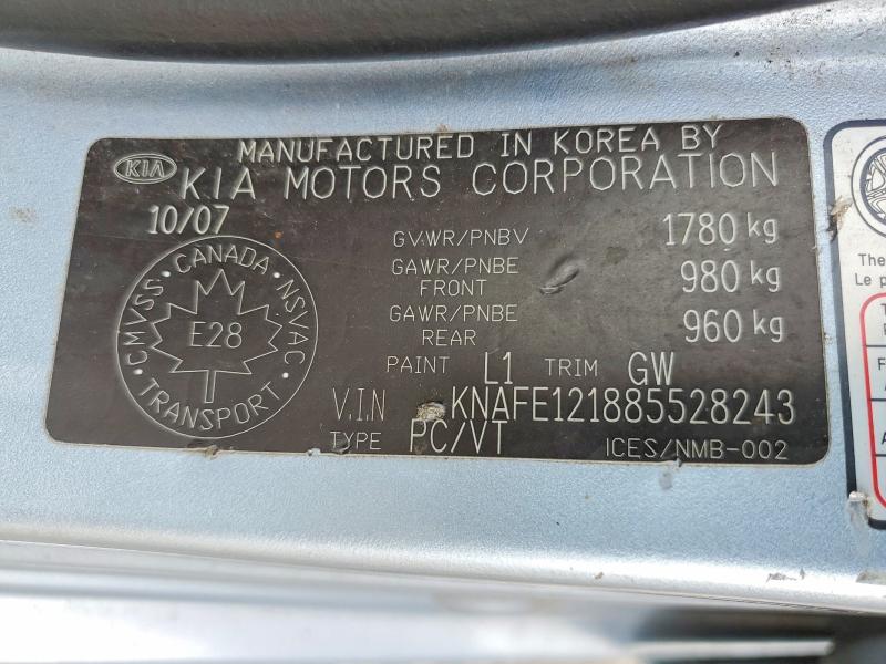 Продажа на аукционе авто 2008 Kia Spectra, vin: KNAFE121885528243, номер лота: 57258136