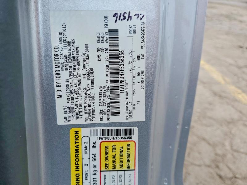 2015 Ford Mustang მანქანა იყიდება აუქციონზე, vin: 1FATP8UH7F5356356, აუქციონის ნომერი: 57538086