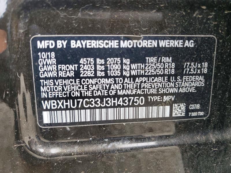 Aukcja sprzedaży 2018 Bmw X1, vin: WBXHU7C33J3H43750, numer aukcji: 58802486