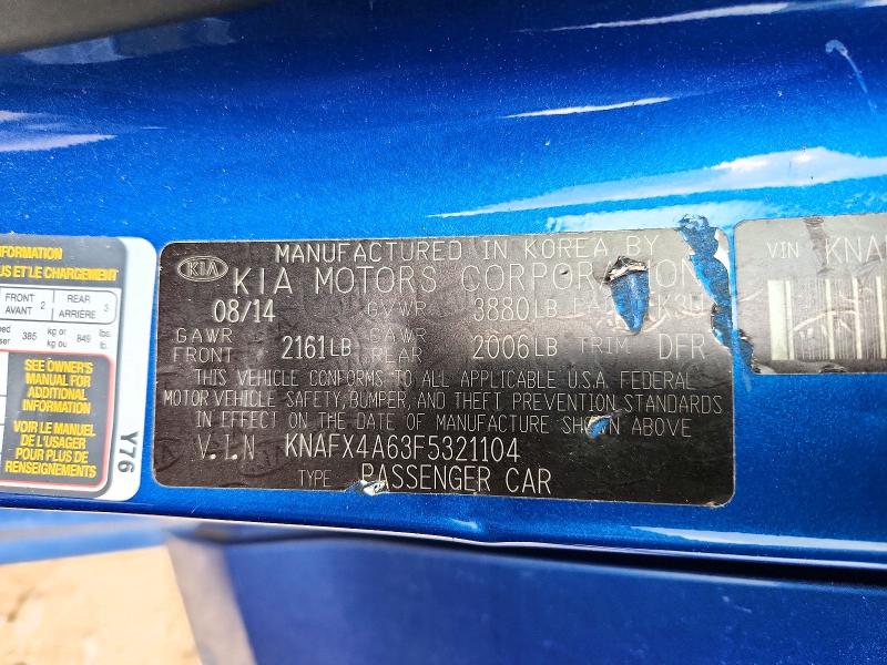 2015 Kia Forte მანქანა იყიდება აუქციონზე, vin: KNAFX4A63F5321104, აუქციონის ნომერი: 58107966