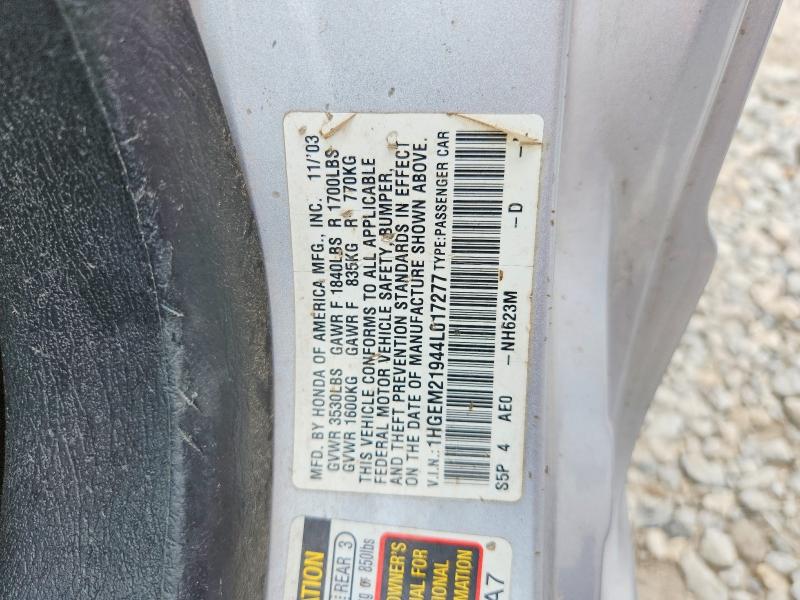 58409506 :رقم المزاد ، 1HGEM21944L017277 vin ، 2004 Honda Civic مزاد بيع