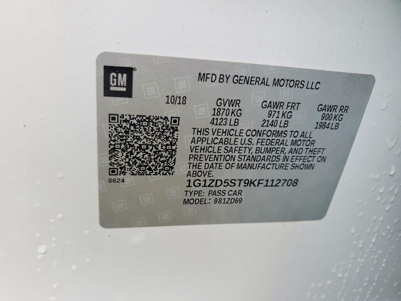 2019 Chevrolet Malibu მანქანა იყიდება აუქციონზე, vin: 1G1ZD5ST9KF112708, აუქციონის ნომერი: 56945876