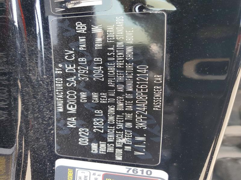 2023 Kia Forte მანქანა იყიდება აუქციონზე, vin: 3KPF24AD8PE612140, აუქციონის ნომერი: 57403376