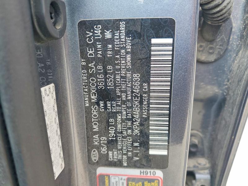 57851246 :رقم المزاد ، 3KPA24AB5KE246638 vin ، 2019 Kia Rio مزاد بيع