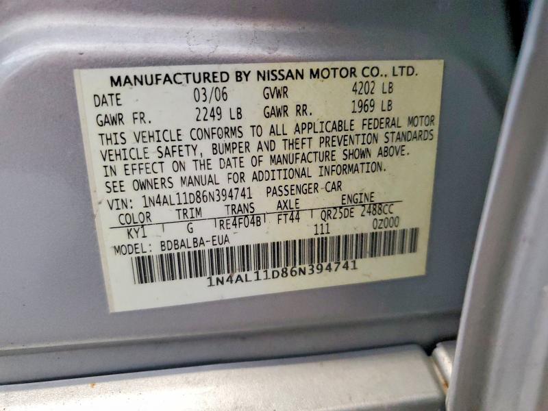 Продажа на аукционе авто 2006 Nissan Altima, vin: 1N4AL11D86N394741, номер лота: 56587876