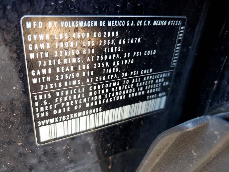 2022 Volkswagen Taos მანქანა იყიდება აუქციონზე, vin: 3VVWX7B2XNM098456, აუქციონის ნომერი: 58264056