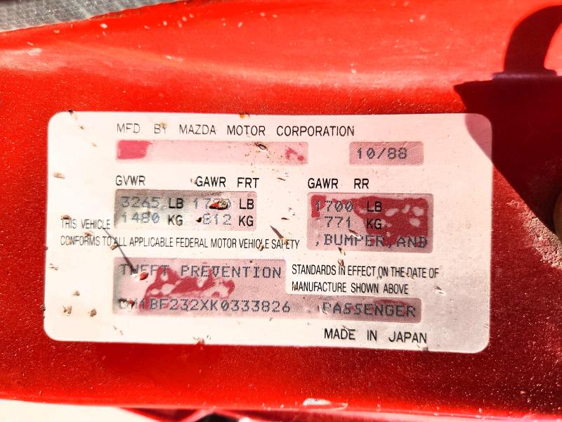 Aukcja sprzedaży 1989 Mazda 323, vin: JM1BF232XK0333826, numer aukcji: 57539216
