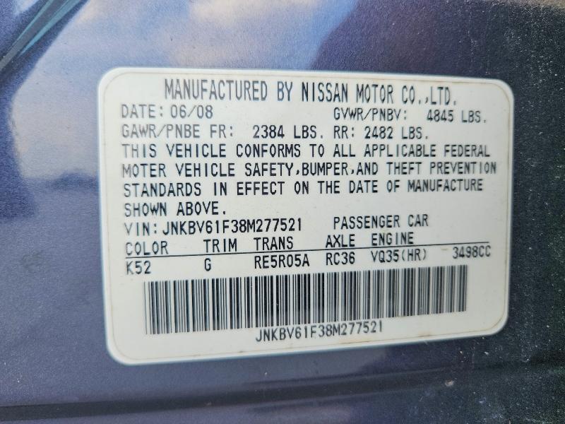 Aukcja sprzedaży 2008 Infiniti G35, vin: JNKBV61F38M277521, numer aukcji: 56140356