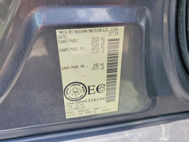 Продаж на аукціоні авто 2015 Nissan Altima, vin: 1N4AL3APXFN318248, номер лоту: 58538176