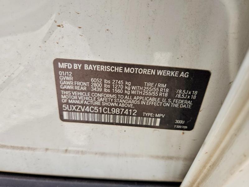 Продаж на аукціоні авто 2012 Bmw X5, vin: 5UXZV4C51CL987412, номер лоту: 57367426