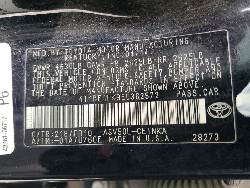 58693786 :رقم المزاد ، 4T1BF1FK9EU362572 vin ، 2014 Toyota Camry مزاد بيع