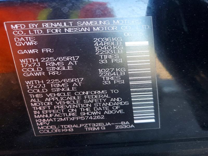 Продажа на аукционе авто 2015 Nissan Rogue, vin: KNMAT2MTXFP574262, номер лота: 56414126