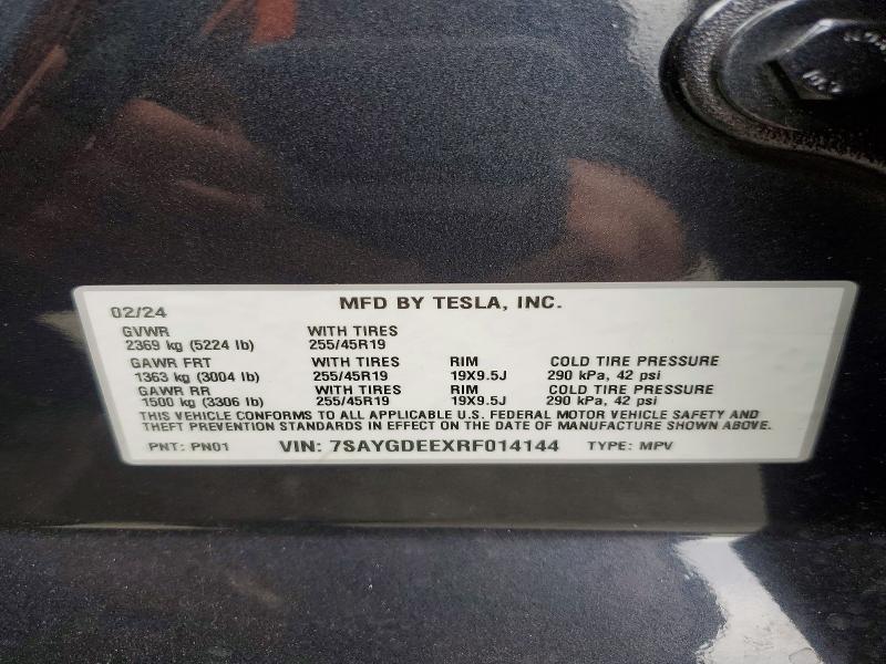 2024 Tesla Model Y მანქანა იყიდება აუქციონზე, vin: 7SAYGDEEXRF014144, აუქციონის ნომერი: 58947826