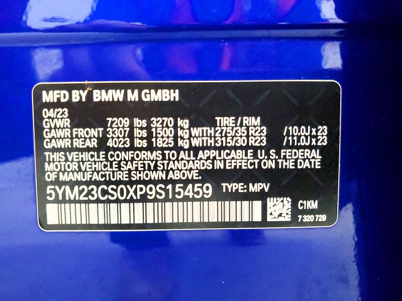 2023 Bmw Xm მანქანა იყიდება აუქციონზე, vin: 5YM23CS0XP9S15459, აუქციონის ნომერი: 74513295
