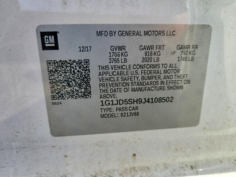 Aukcja sprzedaży 2018 Chevrolet Sonic, vin: 1G1JD5SH9J4108502, numer aukcji: 58950916
