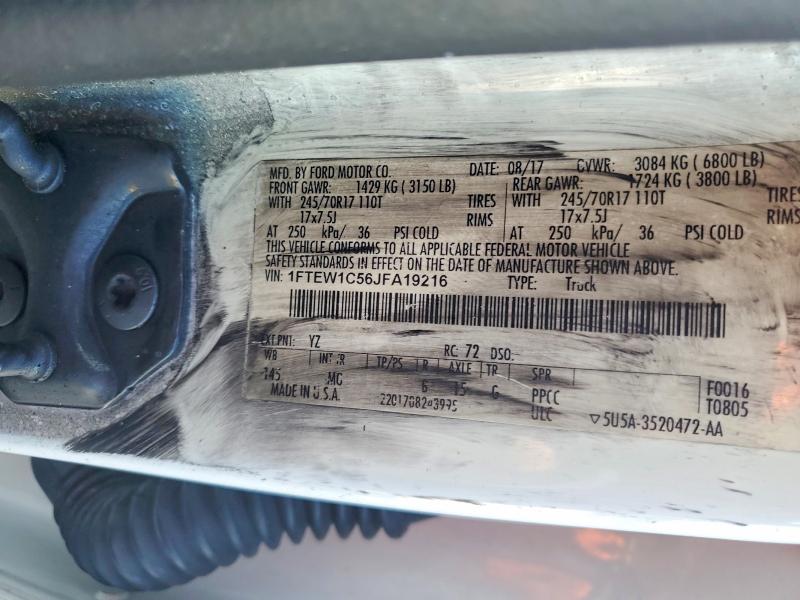 2018 Ford F150 მანქანა იყიდება აუქციონზე, vin: 1FTEW1C56JFA19216, აუქციონის ნომერი: 57478086
