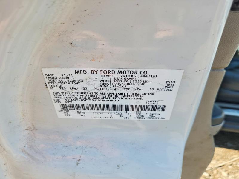 2012 Ford Escape მანქანა იყიდება აუქციონზე, vin: 1FMCU0D72CKB39673, აუქციონის ნომერი: 58808436