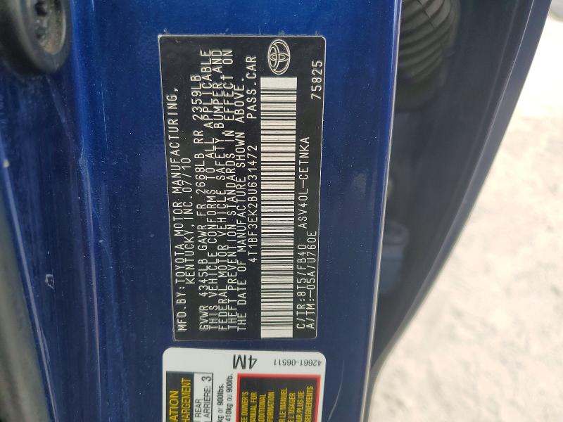 2011 Toyota Camry მანქანა იყიდება აუქციონზე, vin: 4T1BF3EK2BU631472, აუქციონის ნომერი: 58593386