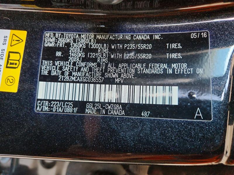 Продажа на аукционе авто 2016 Lexus Rx 350, vin: 2T2BZMCAXGC036557, номер лота: 55327256