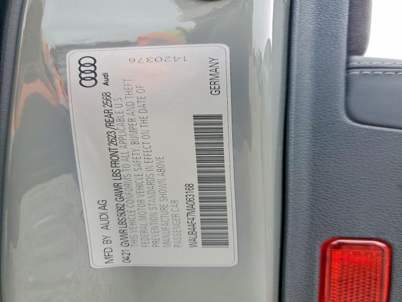 58579406 :رقم المزاد ، WAUB4AF47MA063168 vin ، 2021 Audi S4 مزاد بيع