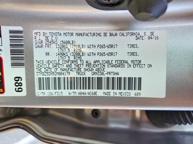 57402936 :رقم المزاد ، 3TMBZ5DN5GM004179 vin ، 2016 Toyota Tacoma مزاد بيع